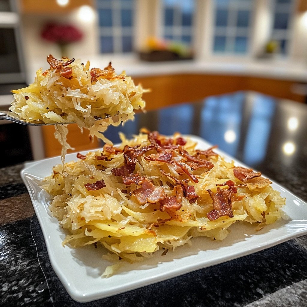 Pan-Fried Potato Noodles with Sauerkraut and Bacon