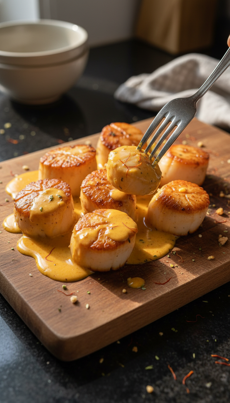 Saffron Cream Seared Scallops