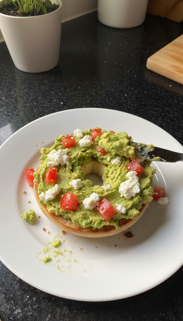 Avocado Tomato Cottage Cheese Bagel