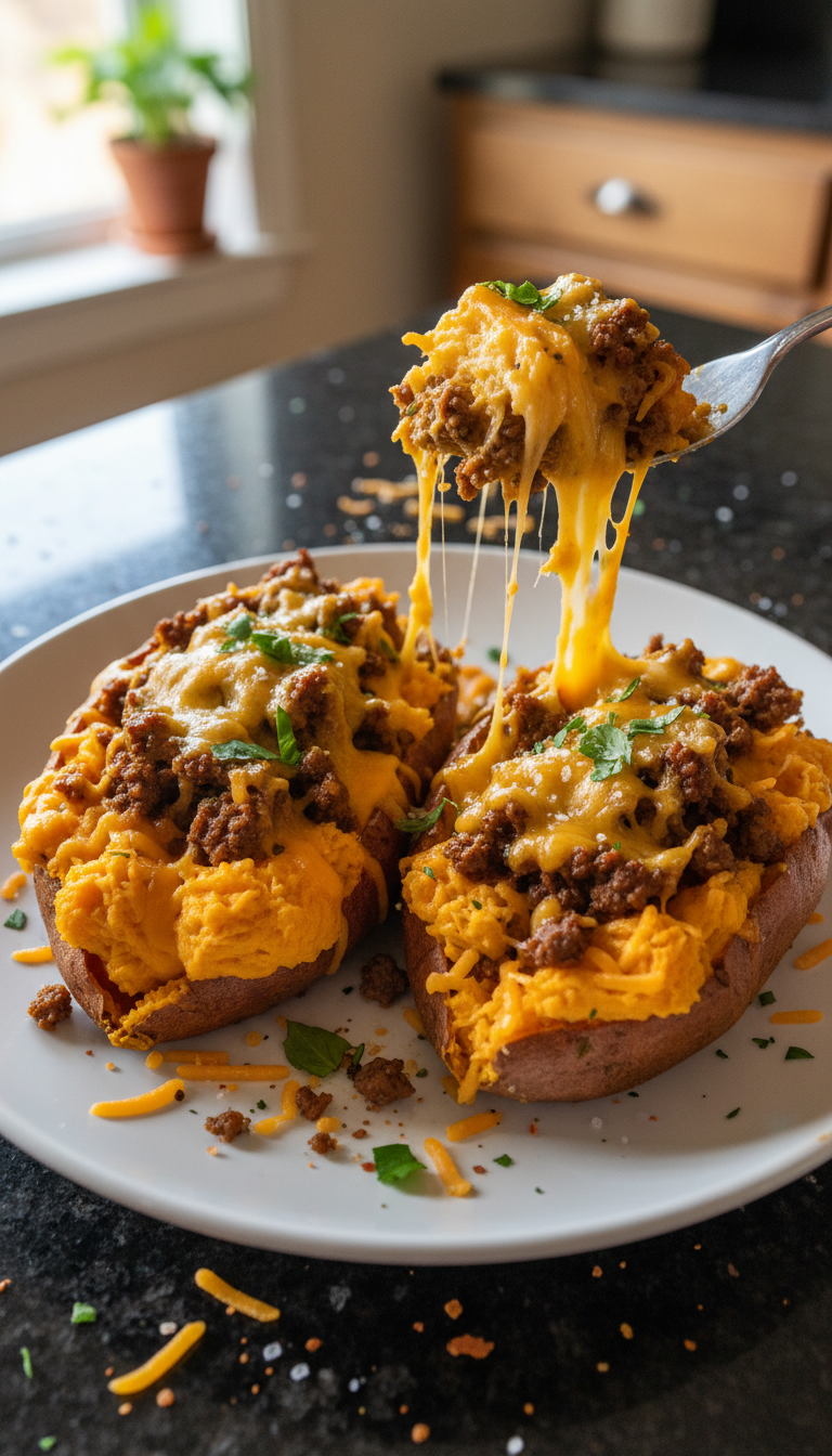 Beefy Stuffed Sweet Potatoes
