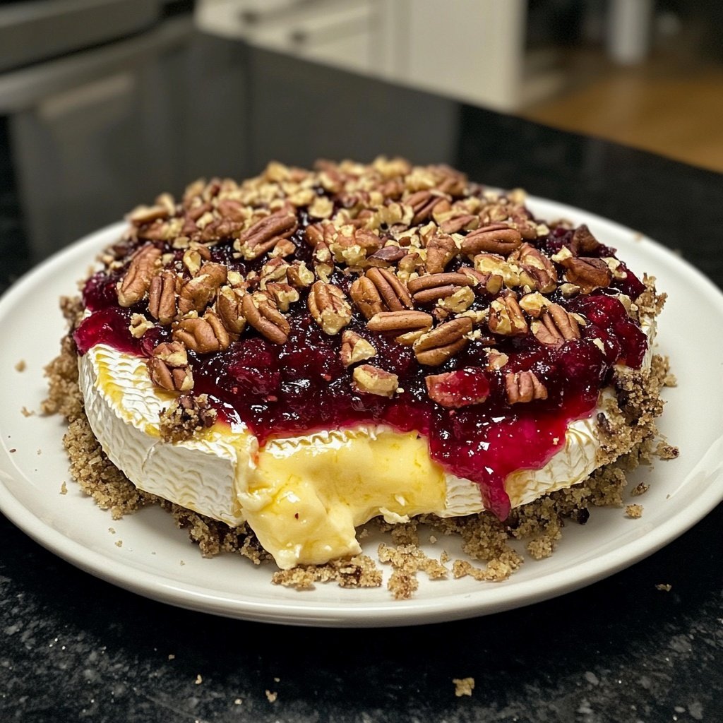 Baked Brie with Cranberry Sauce and Pecans